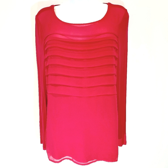 By Artisan Pink Long Sleeve Layer Ruffle Front Round Neck Tunic Top Blouse Sz M - Picture 2 of 9